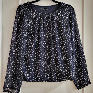 KIABI Navy Blue Bird Print Long Sleeve Blouse - Size 38